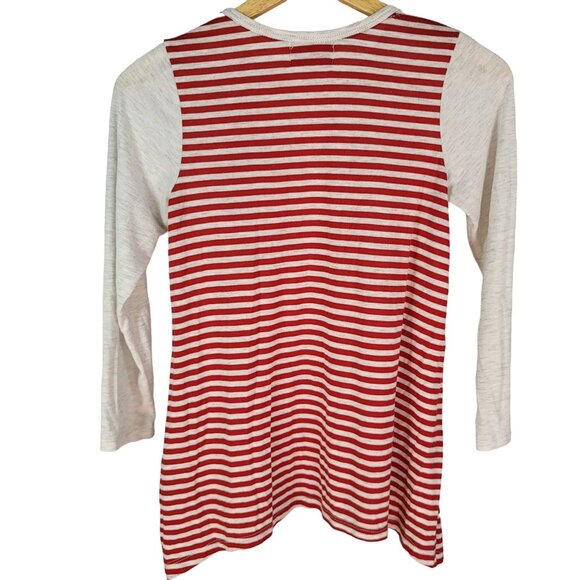 Poof! Girl Christmas Top Cream Size XL Roll Tab Sleeves Stripes 3D Pocket Santa - Picture 4 of 6